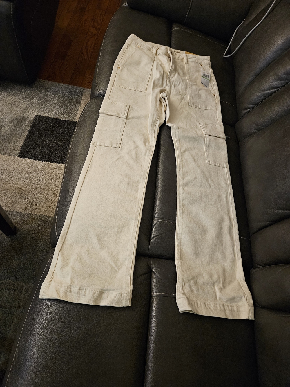 Michael Kors Straight-Leg Utility Jeans in Light Beige